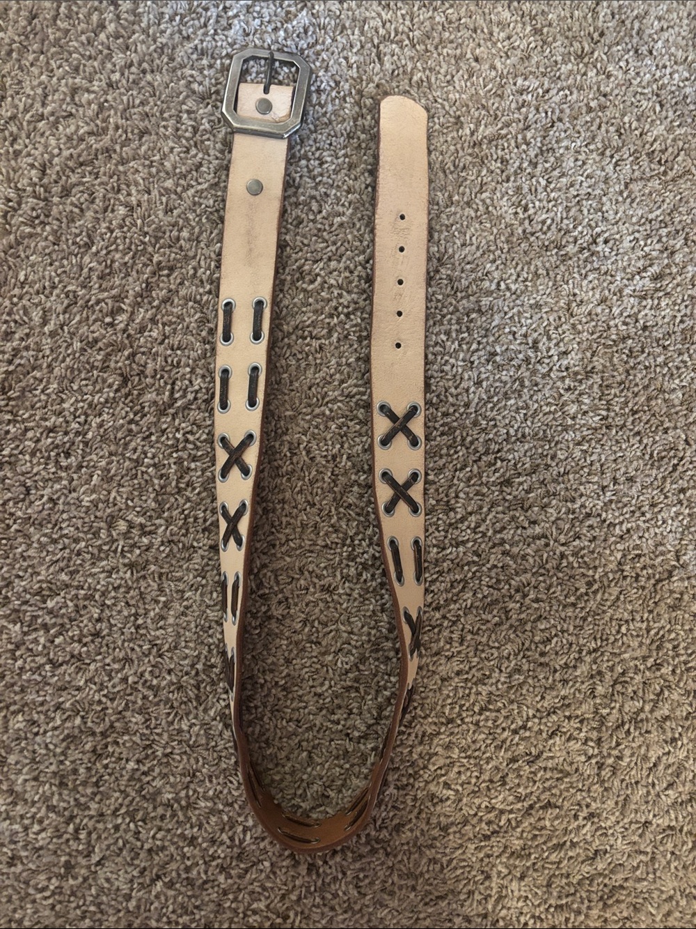 Vintage True Religion Tan Leather Belt with Dark Contrast Stitching